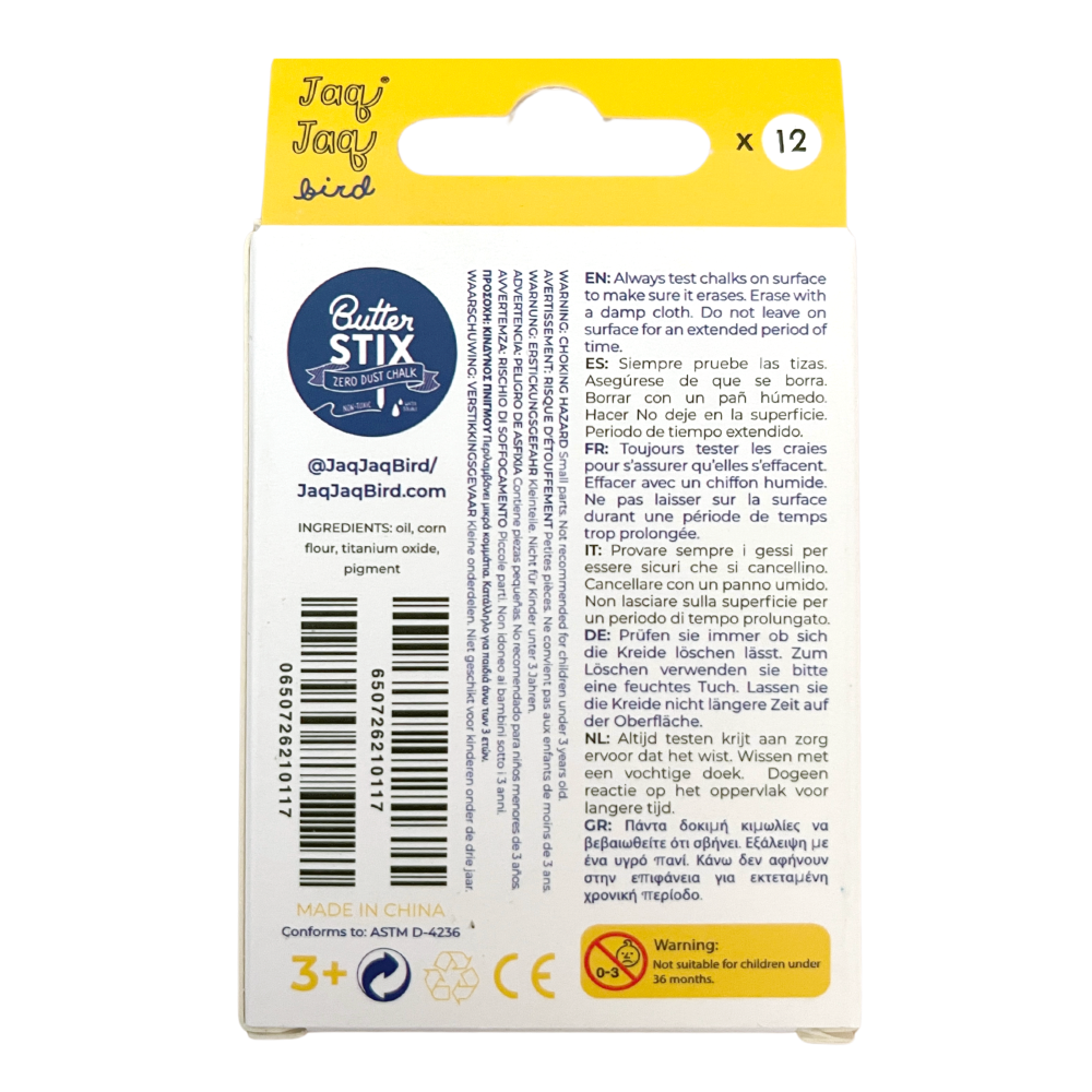 Jaq Jaq Bird baltos spalvos kreideles 12 vnt. back side packing