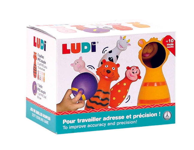 LUDI Gyvunai boulingo rinkinys zaislas smulkiajai motorikai lavinti packed