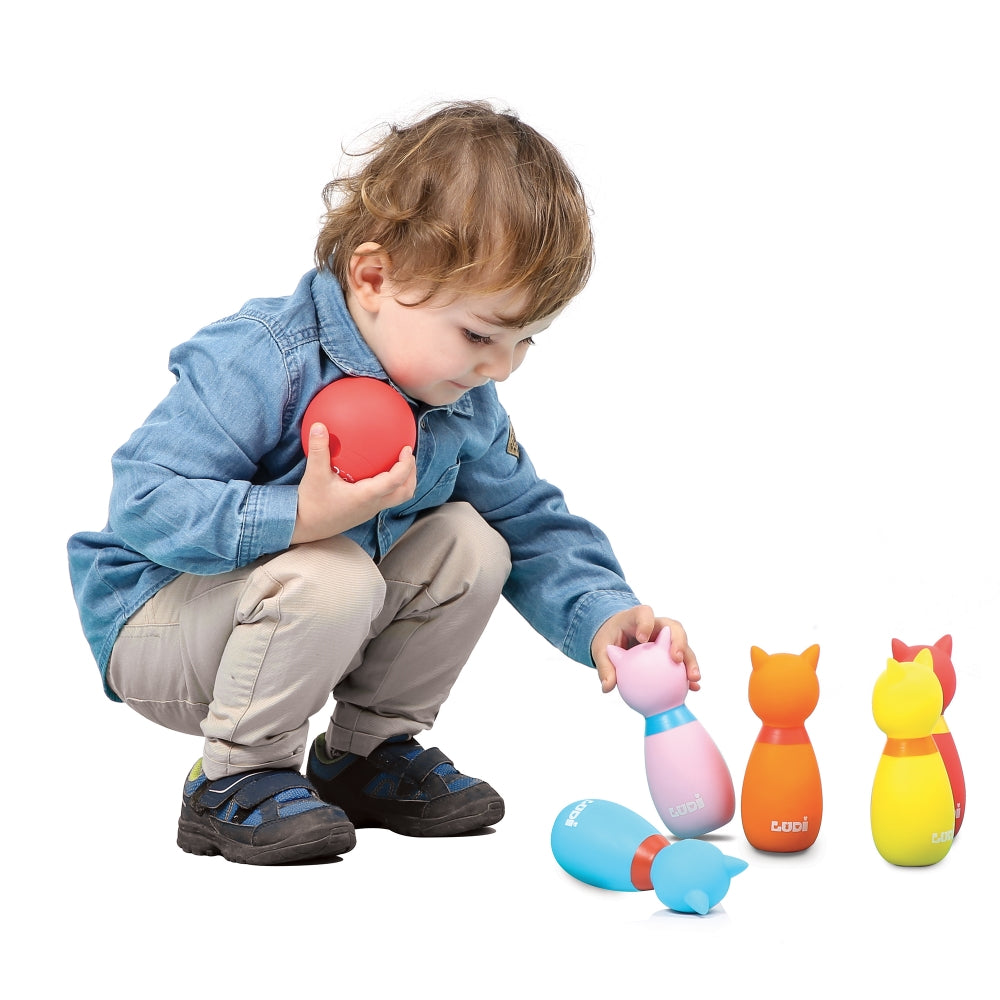 LUDI Katinukai boulingo rinkinys zaislas smulkiajai motorikai lavinti kid playing sensoriniai zaislai smulkiajai motorikai lavinti