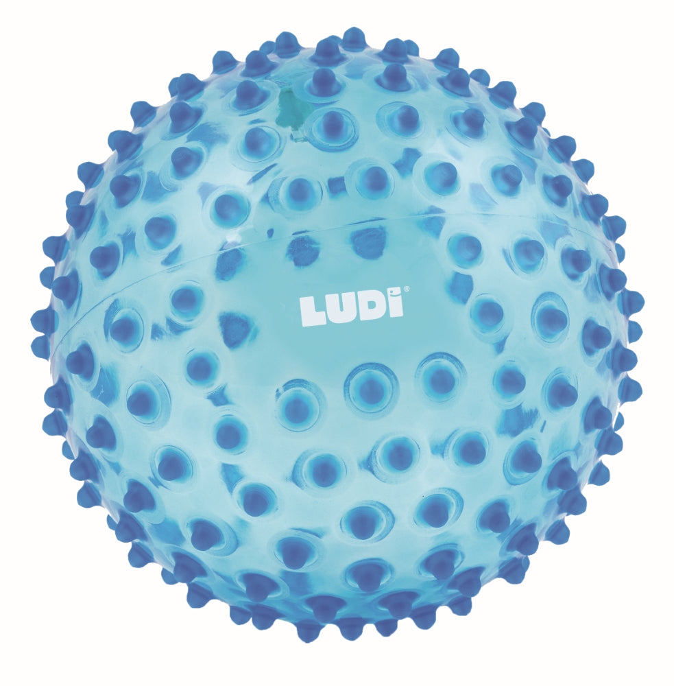 LUDI Melynas Sensorinis kamuolys mankstai ir lavinimui 20 cm sensoriniai kamuoliai closeup