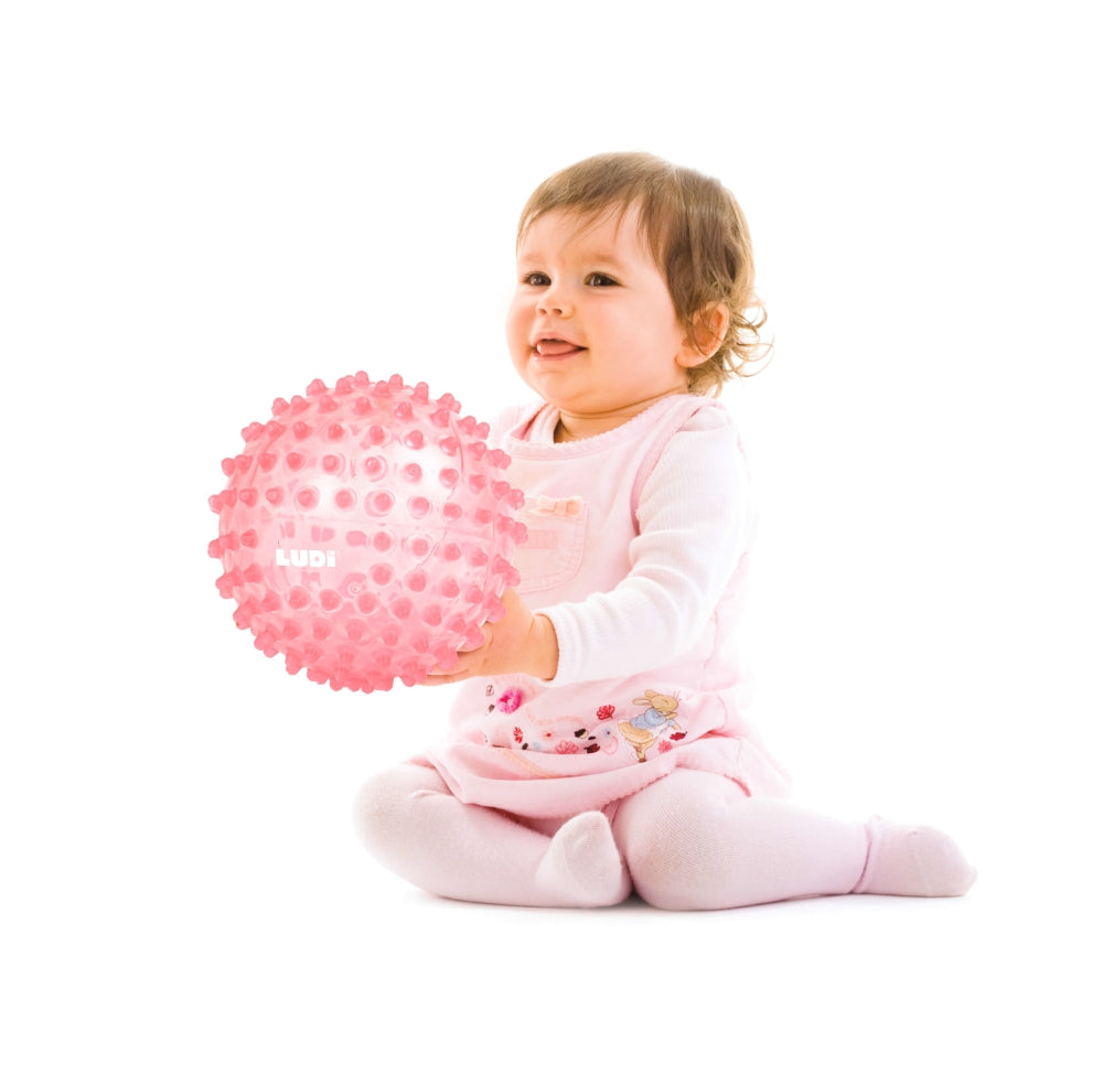 LUDI Rausvas Sensorinis kamuolys mankstai ir lavinimui 20 cm kamuolys masazui kid playing
