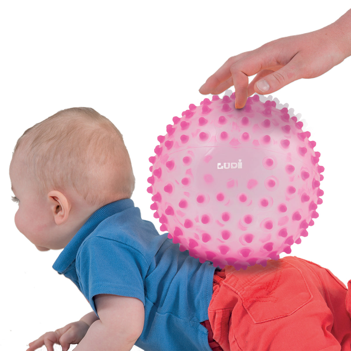 LUDI Rozinis Sensorinis kamuolys mankstai ir lavinimui 20 cm sensoriniai kamuoliai masazui kid playing