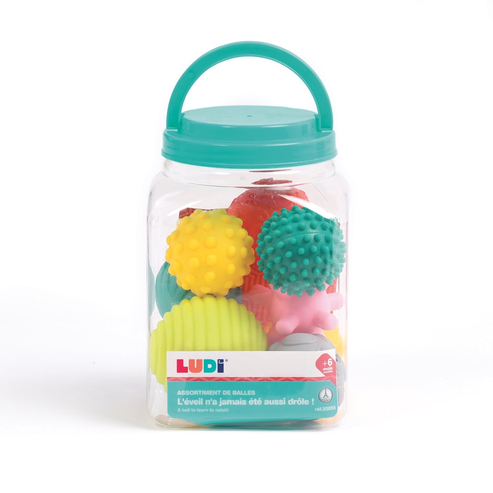LUDI Sensoriniai kamuoliukai 8 vnt rinkinys kudikiams packed
