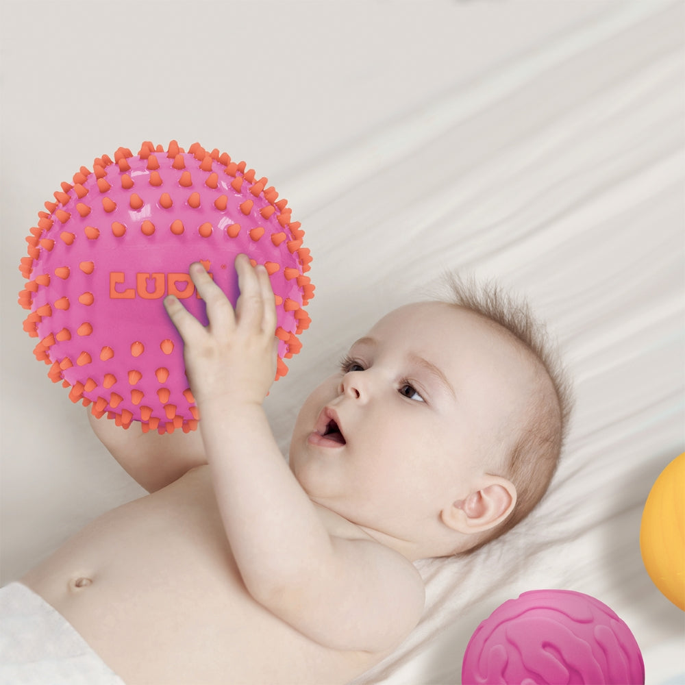 LUDI Sensoriniai kamuoliukai Roziniai ir geltonas 3 vnt kid playing sensoriniai kamuoliai