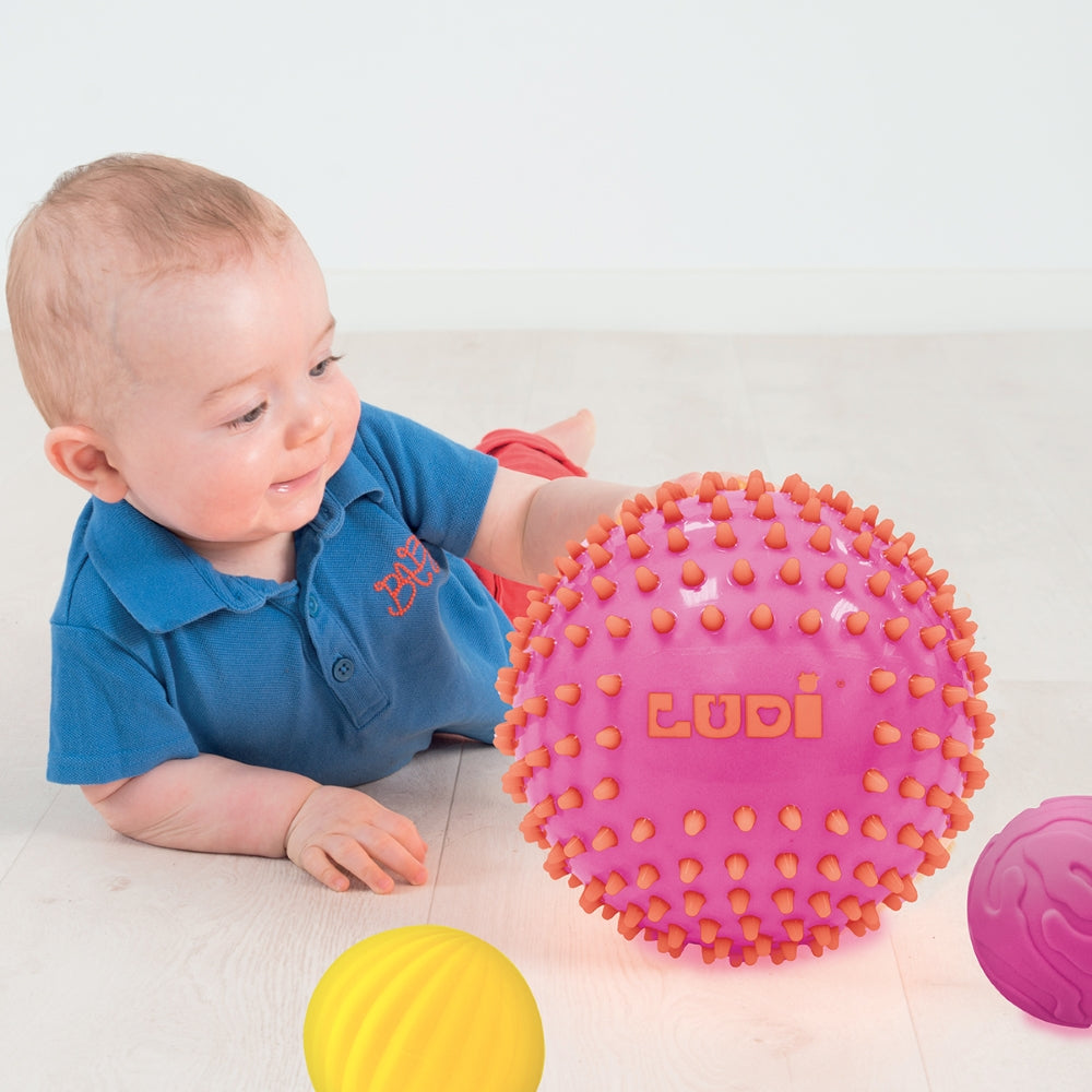 LUDI Sensoriniai kamuoliukai Roziniai ir geltonas 3 vnt kid playing sensoriniai kamuoliai masazui