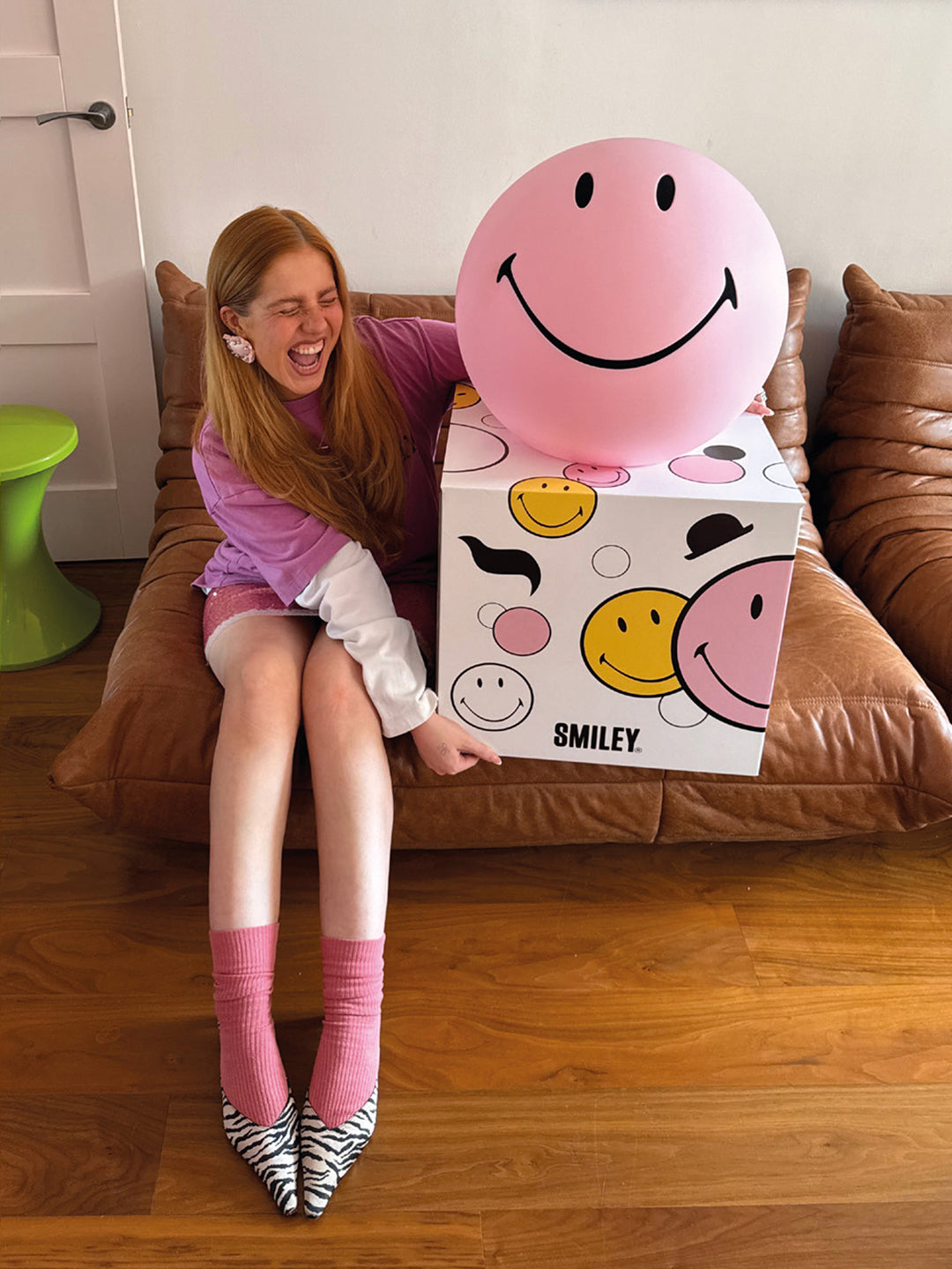 Mr Maria Smiley Pink XL naktinė lempa - vaikiškas šviestuvas