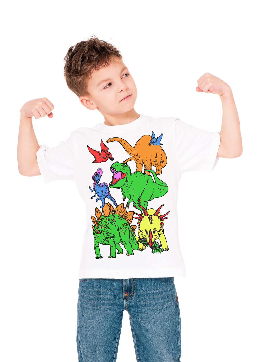 Splat Planet marskineliai su flomasteriais Dinozaurai kid wearing