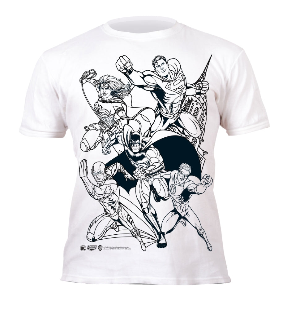 Splat Planet marskineliai su flomasteriais Justice League closeup