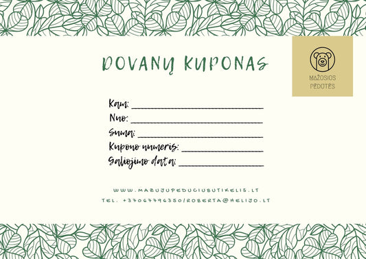 Mažųjų pėdučių butikėlio dovanų kuponas