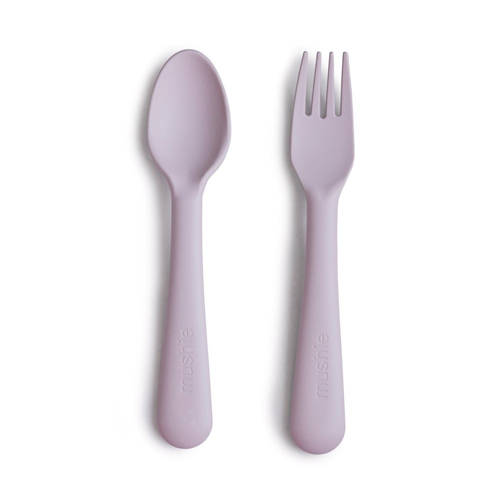 Mushie Soft Lilac saukstas ir sakute irankiai vaikams indai vaikams