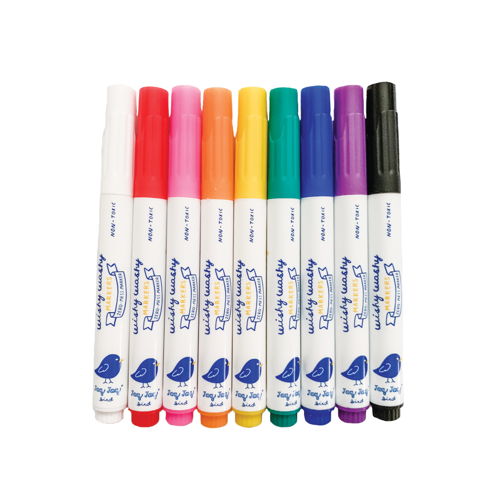 Jaq Jaq Bird nuplaunami flomasteriai Wishy Washy 9 vnt nuplaunami markeriai all colors