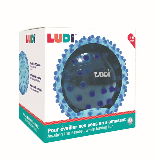LUDI Melynas Sensorinis kamuolys mankstai ir lavinimui 20 cm kamuolys masazui