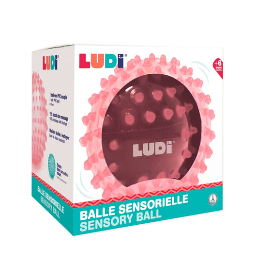 LUDI Rausvas Sensorinis kamuolys mankstai ir lavinimui 20 cm packed kamuolys masazui