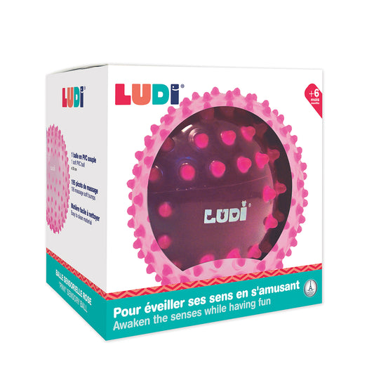 LUDI Rozinis Sensorinis kamuolys mankstai ir lavinimui 20 cm sensoriniai kamuoliai masazui packed