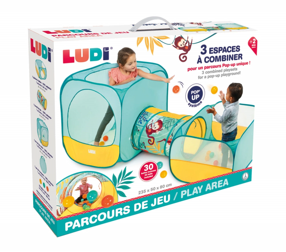 LUDI Safaris zaidimu palapine su tuneliu zaidimu tunelis packing