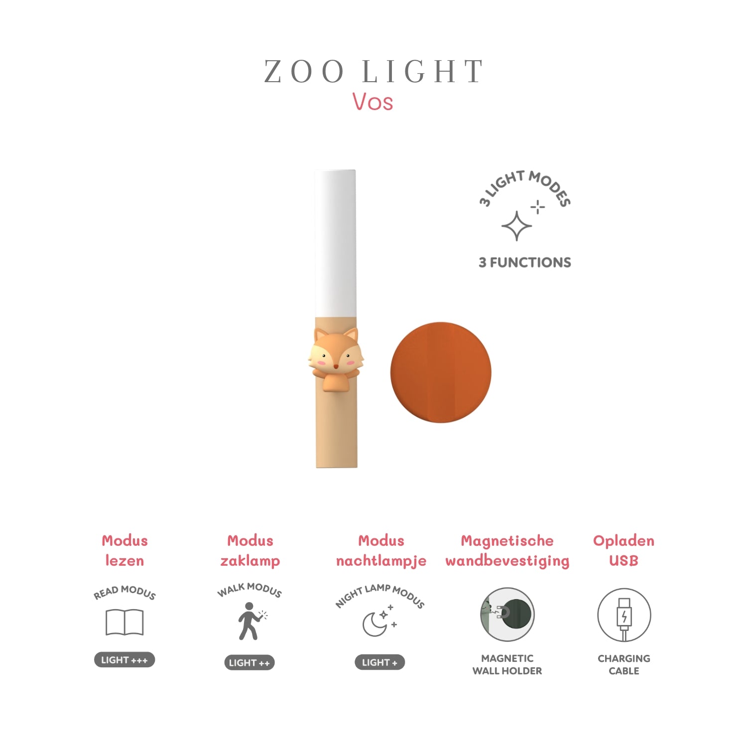 Zoo family Fox naktine lempa vaikiskas sviestuvas Zoo light naktine lempa prie lovos