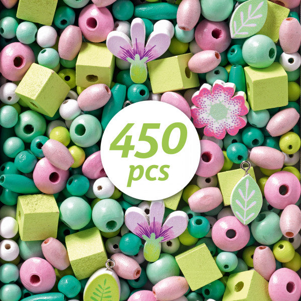 Mediniai Karoliukai Djeco Lapa ir geles rankdarbiai vaikams 450 pcs
