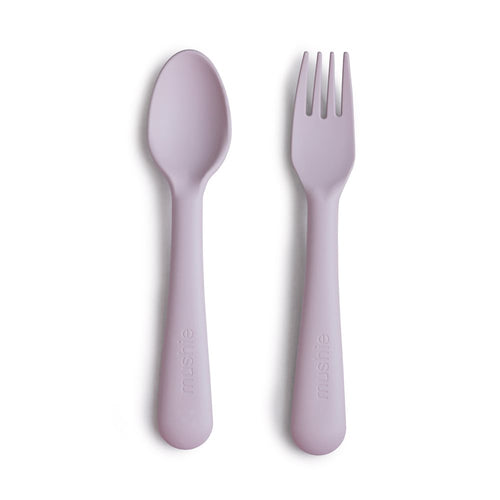 Mushie Soft Lilac saukstas ir sakute irankiai vaikams indai vaikams