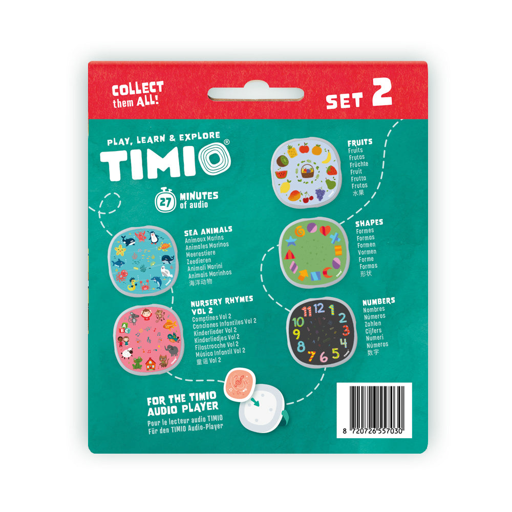 TIMIO muzikos grotuvo vaikams disku rinkinys 2 edukaciniai interaktyvus zaislai lavinamieji zaislai packing back side